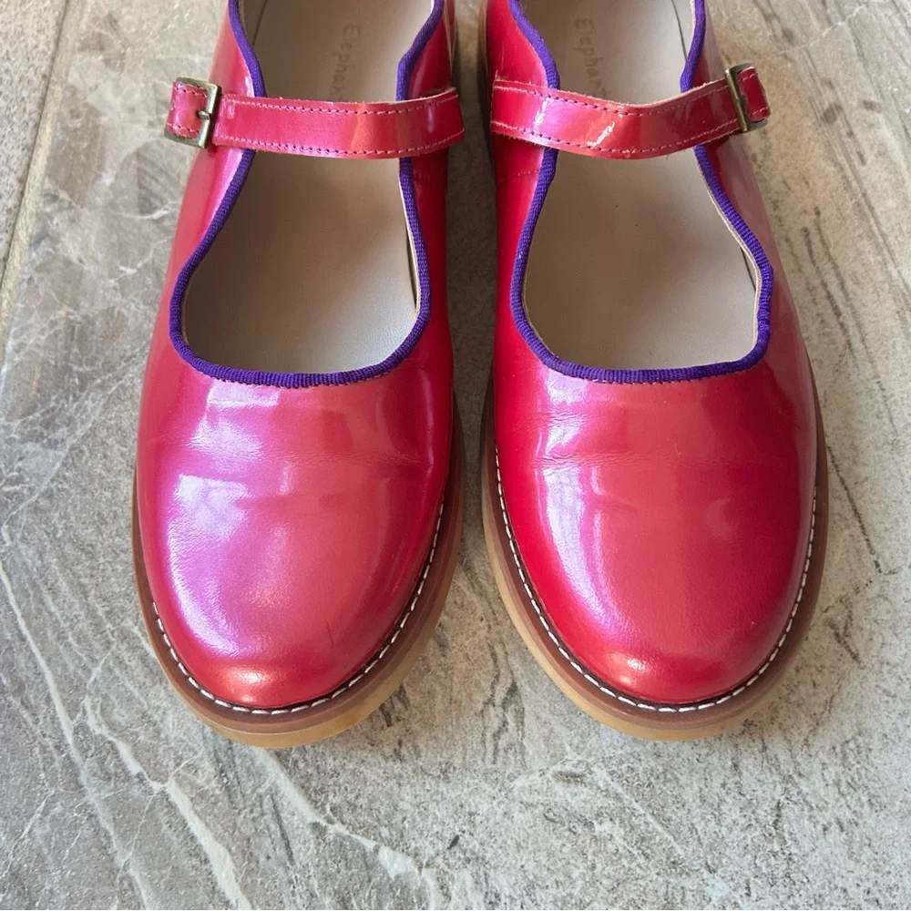 EUC Elephantito Girls Patent Leather Pink & Purple Mary Jane, Size 35 EU Or 4 US